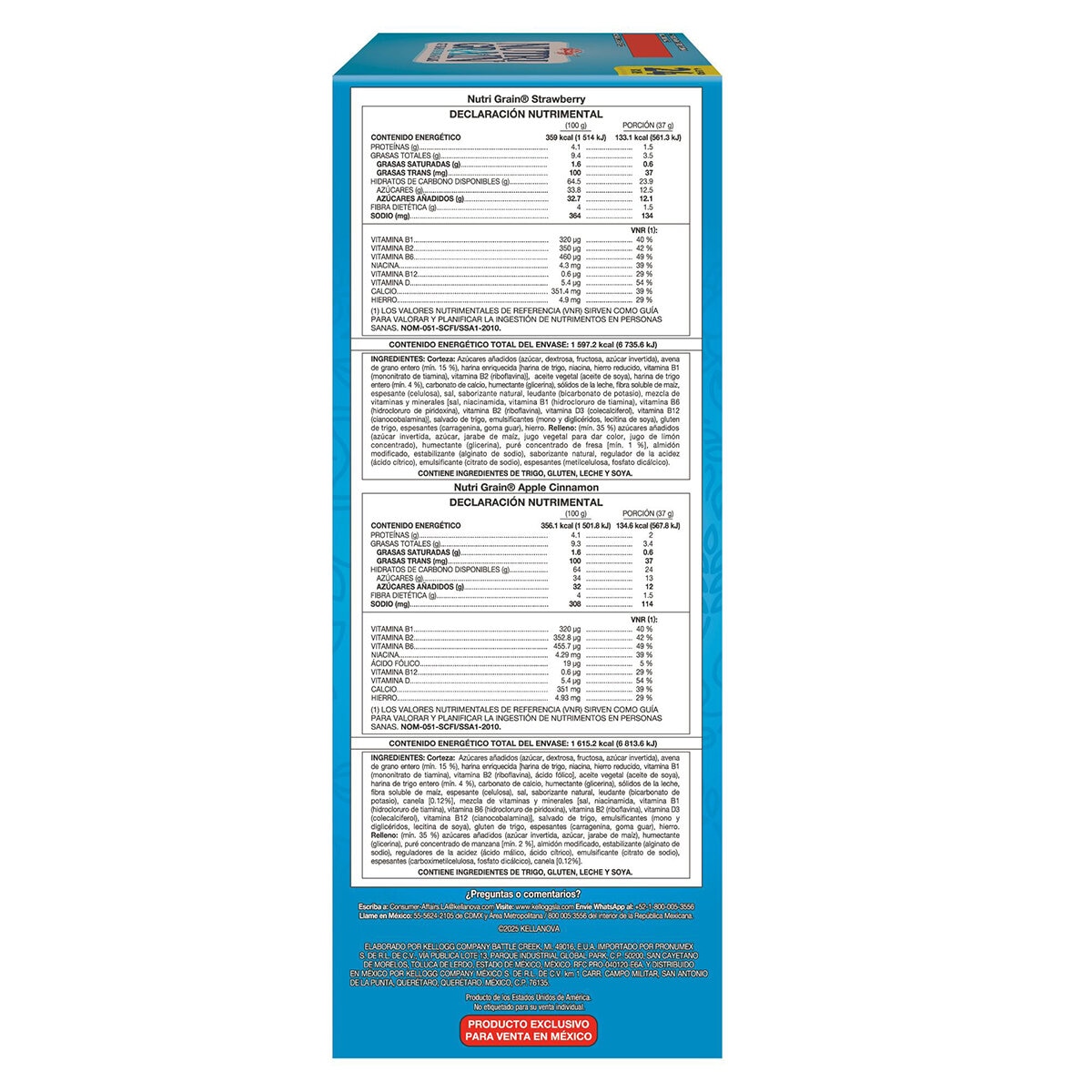 Nutri Grain Barras de Cereal Sabor Fresa y Manzana 24/37 g