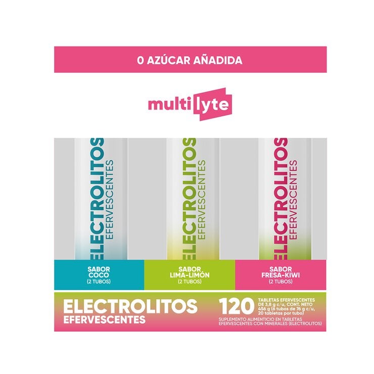 Multilyte Electrolitos 120 Tabletas Efervescentes Sin Azúcar Añadida