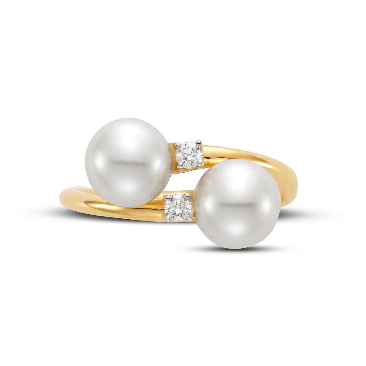 0.08ctw, Anillo de Perla Cultivada con Diamante, 7-7.5mm, Oro Amarillo de 14kt