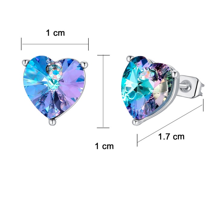 Mayfer, Aretes en Forma de Corazón con Cristal Austríaco, Color Violeta Mayfer, Aretes en Forma de Corazón con Cristal Austríaco, Color Violeta