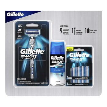 Gillette Mach3 Turbo Máquina + 9 cartuchos + Gel 71g