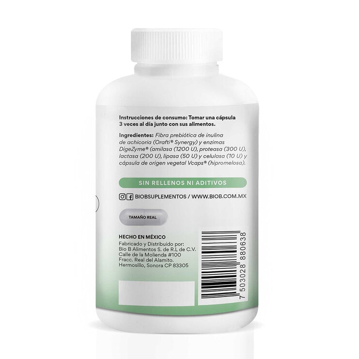 Bio B Zymbiotic Prebióticos y Mezcla de 5 Enzimas 120 Cápsulas
