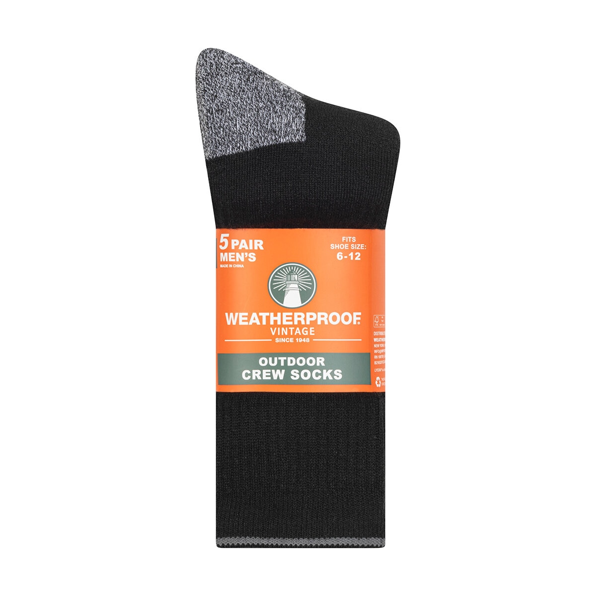 Weatherproof Calcetines para Caballero 5 pares Negro