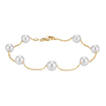 Pulsera de Perlas, Blancas, 5.5-6.0mm, Oro Amarillo de 14k