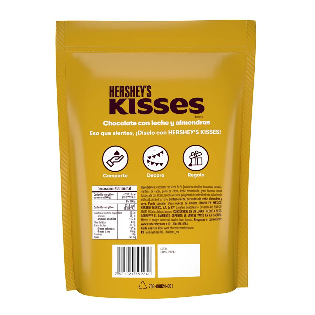 Hershey's Kisses Chocolates con Leche y Almendras 900 g