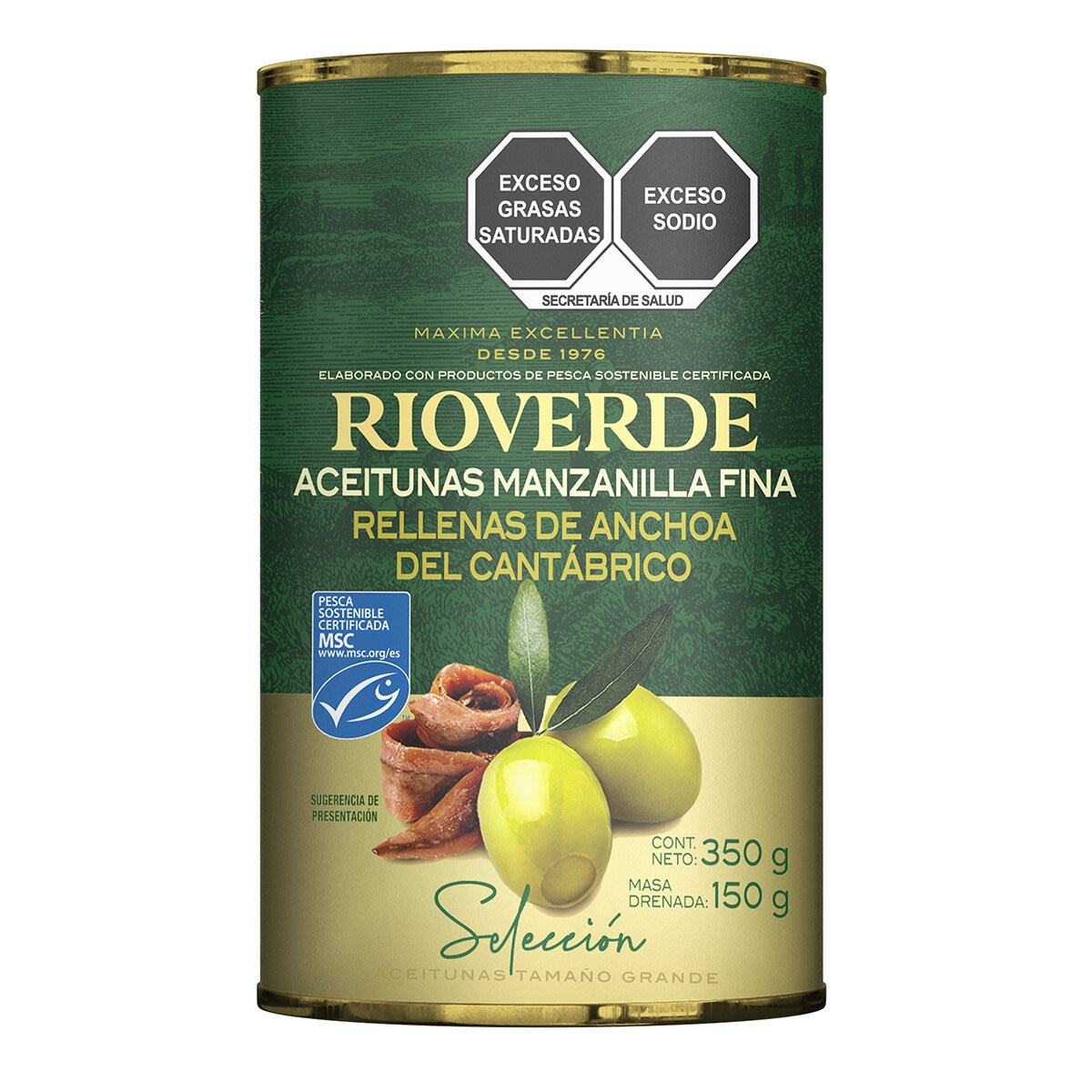Rioverde Aceitunas Rellenas de Anchoa del Cantábrico 6 pzs de 350 g