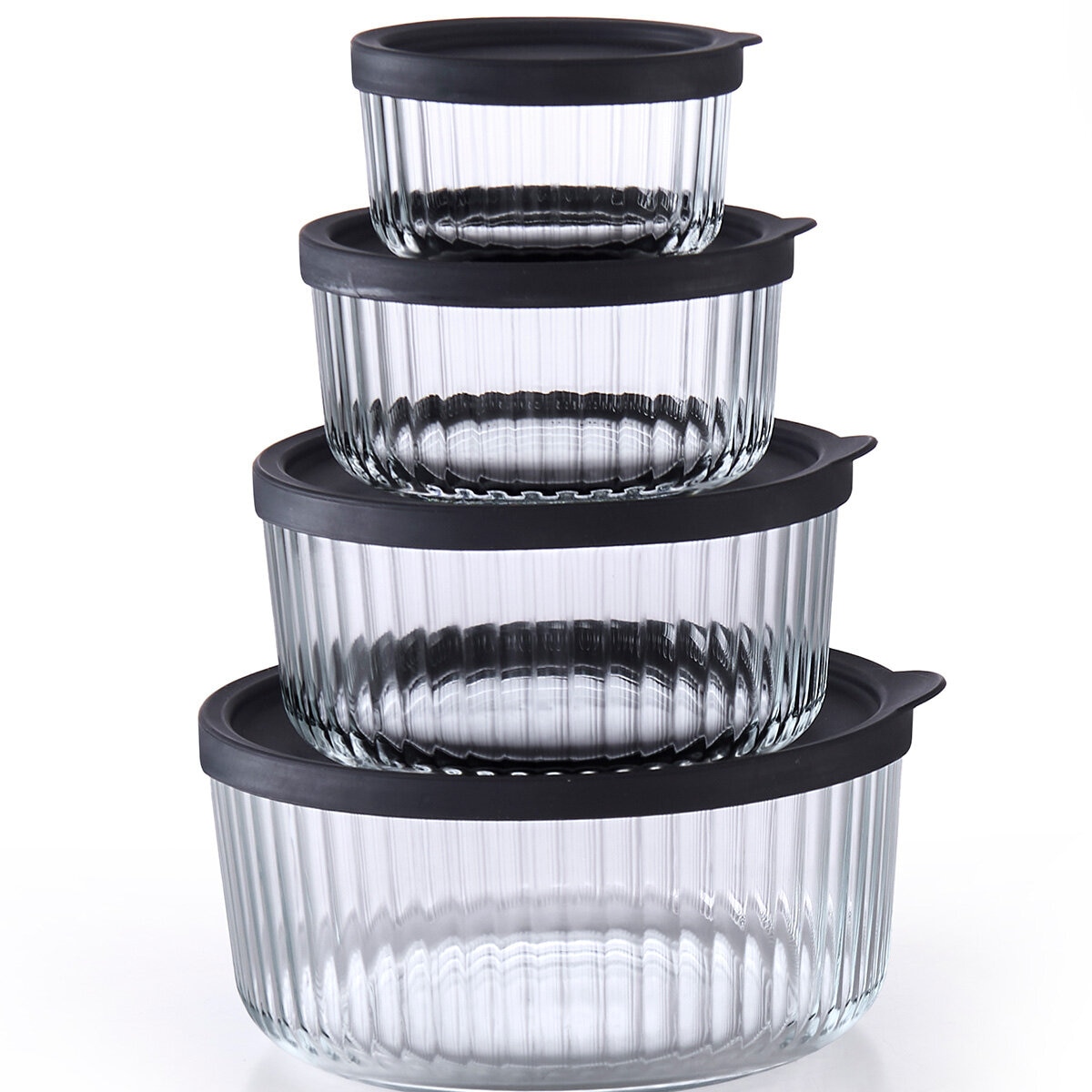 King Crystal 8 Tazones de Vidrio con Tapa de Silicona para Alimentos King Crystal 8 Tazones de Vidrio con Tapa de Silicona para Alimentos