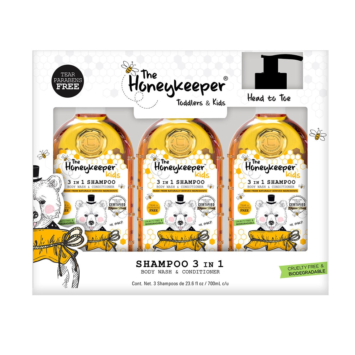 The Honeykeeper Shampoo 3 en 1 con miel 3 pzas de 700 ml