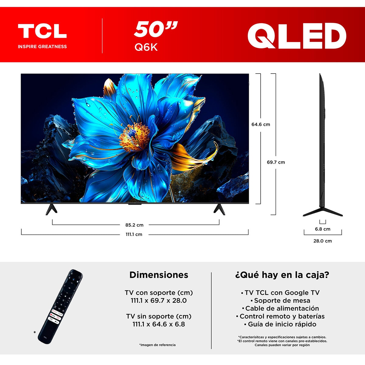 TCL Pantalla 50" 4K QLED Google TV