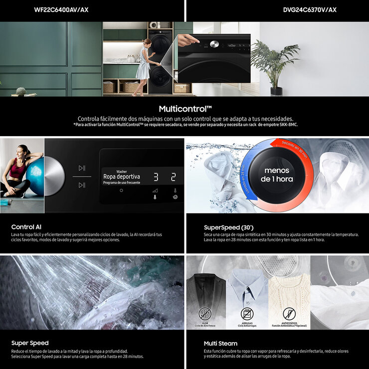 Samsung Combo de Lavado de Gas 22Kg / 24Kg con Pedestal