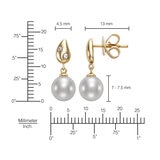 Aretes de Perlas Cultivadas, 7-7.5mm, con Diamantes .04ctw, Oro Amarillo de 14K