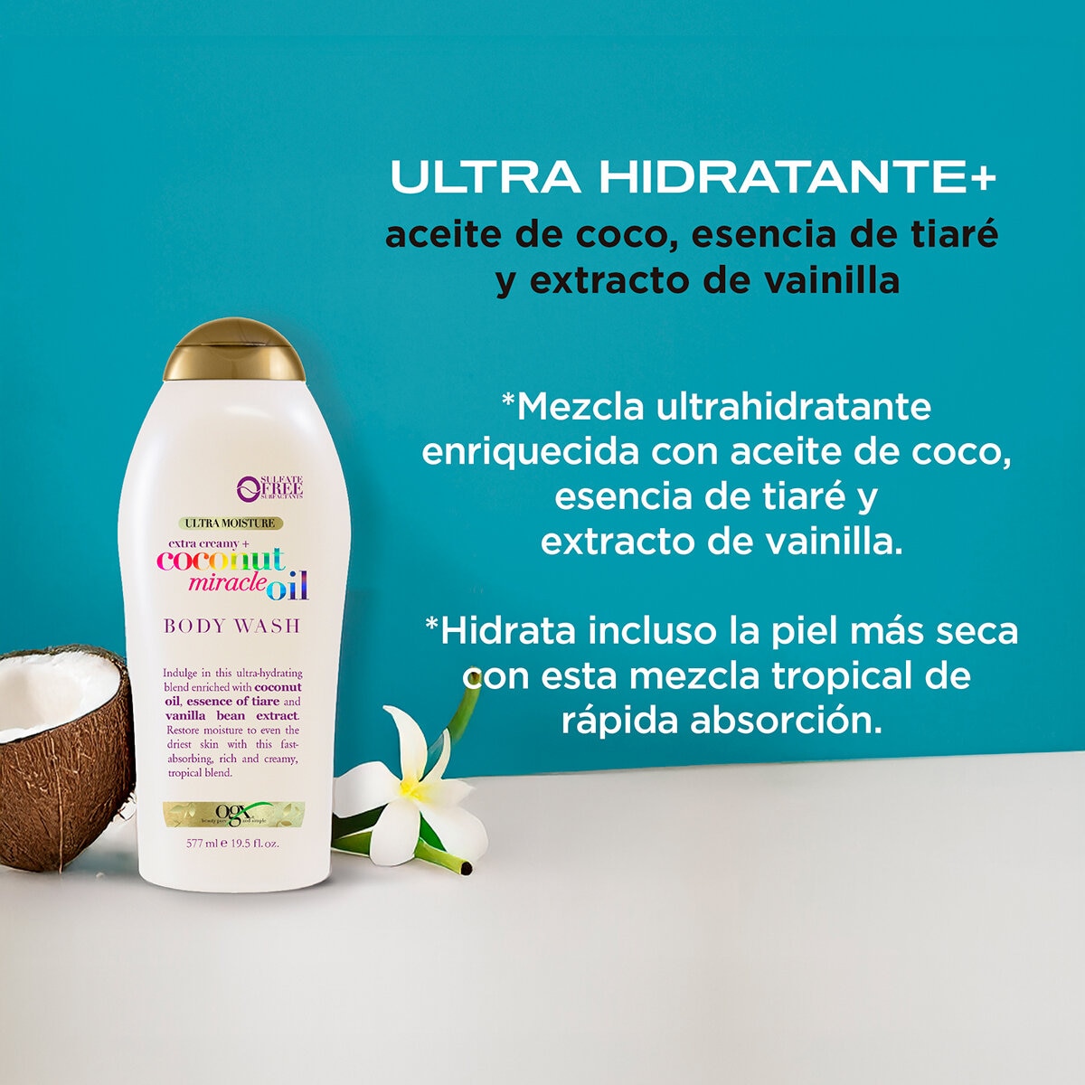 Ogx Body Wash y Exfoliante, 3 pzas