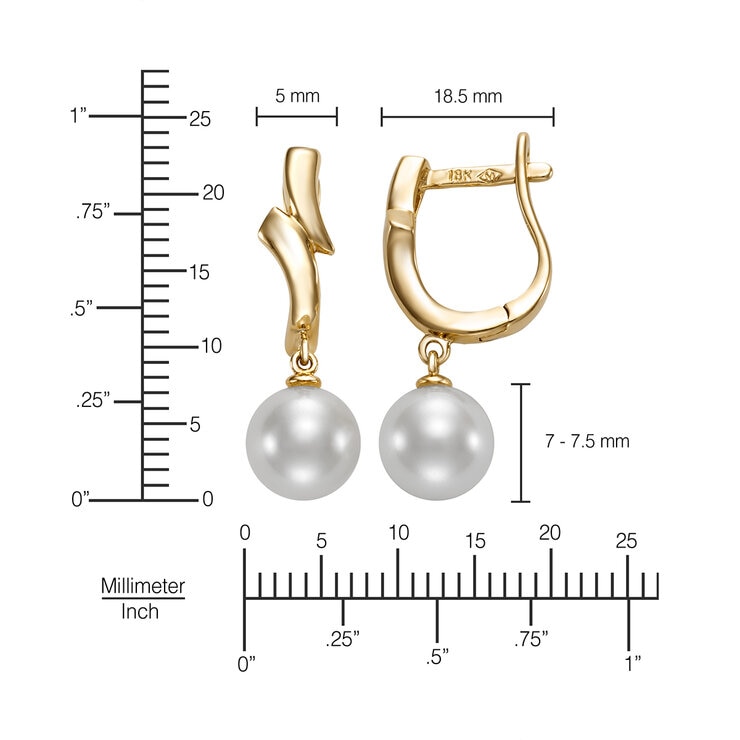 Aretes de Perlas Cultivadas Agua Dulce, 7.0-7.5mm, Oro Amarillo de 14K Aretes de Perlas Cultivadas Agua Dulce, 7.0-7.5mm, Oro Amarillo de 14K