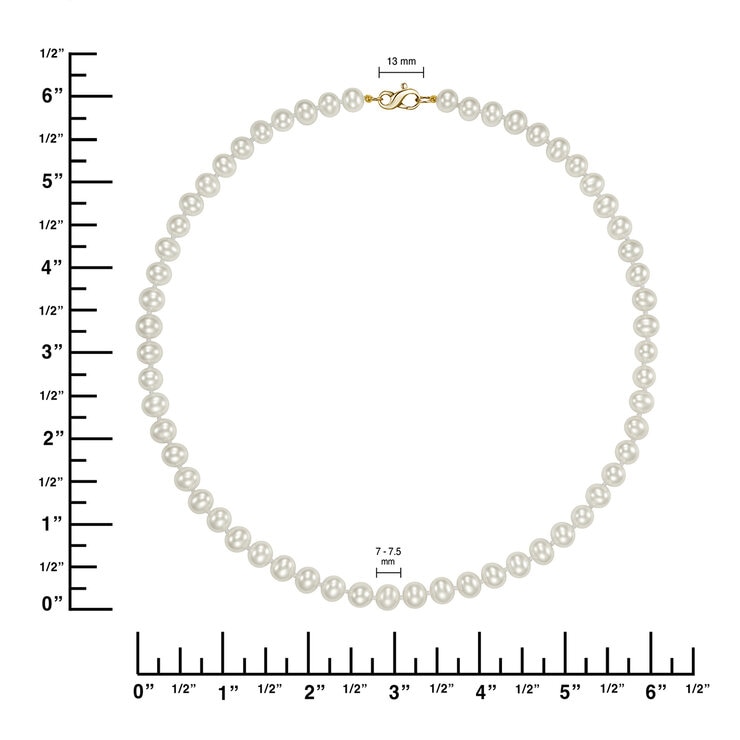 Collar de Perlas Cultivadas, 7-7.5mm, Oro Amarillo de 14K