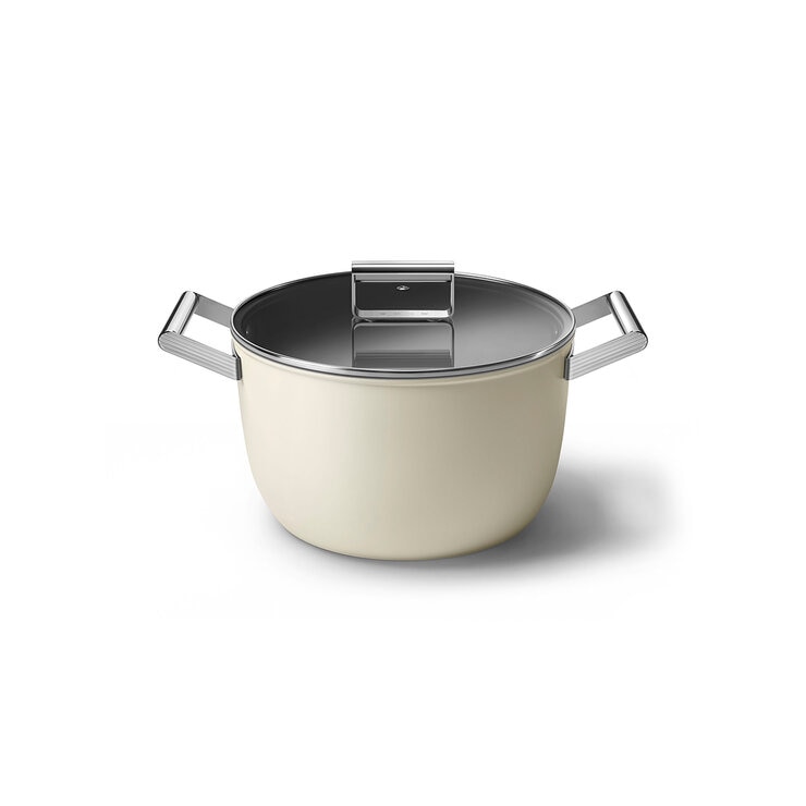 Smeg Olla de Aluminio de 26 cm con Tapa de Cristal, Varios Colores