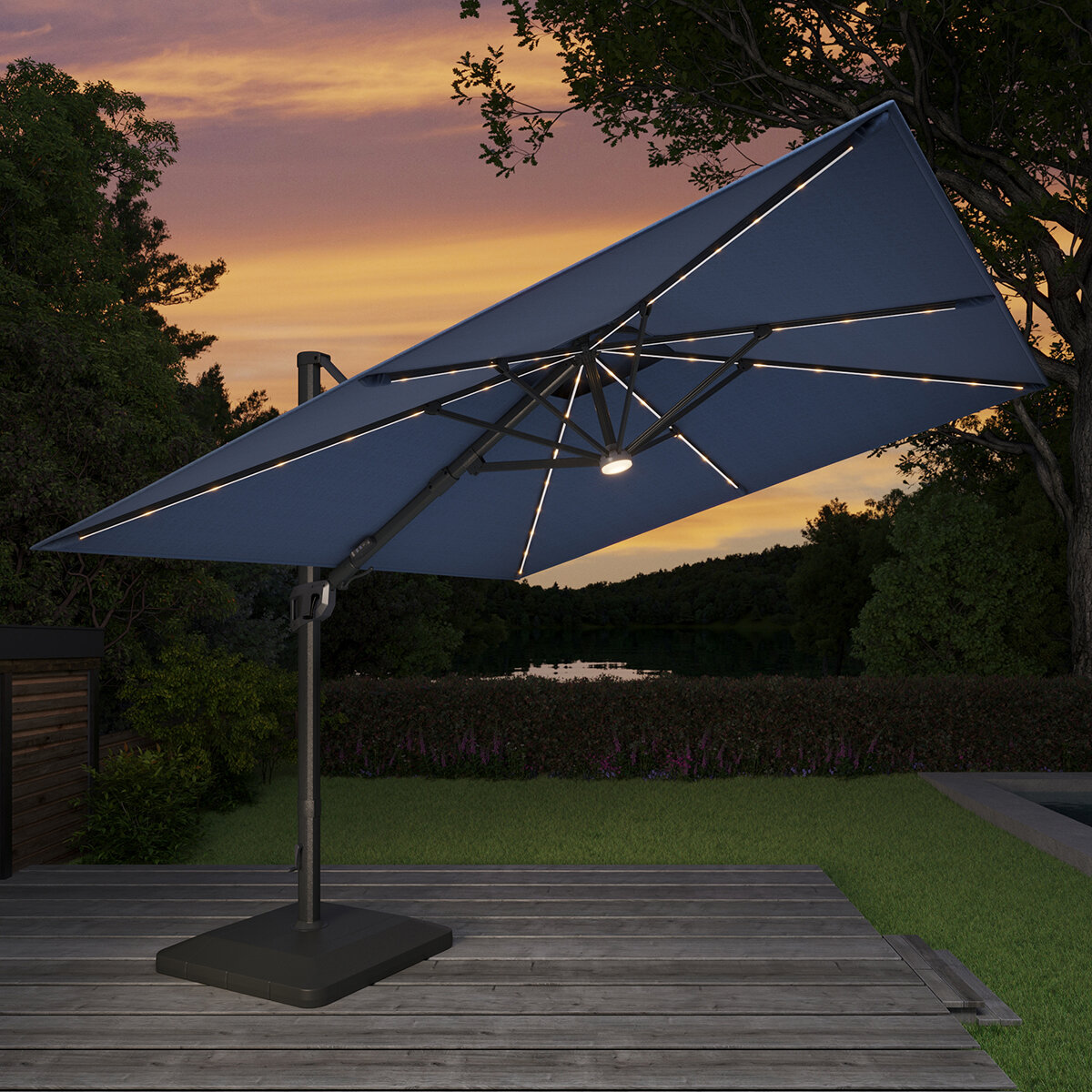 Seasons Sentry, Sombrilla Cuadrada de Aluminio de 3.05m con Luz Led, Azul