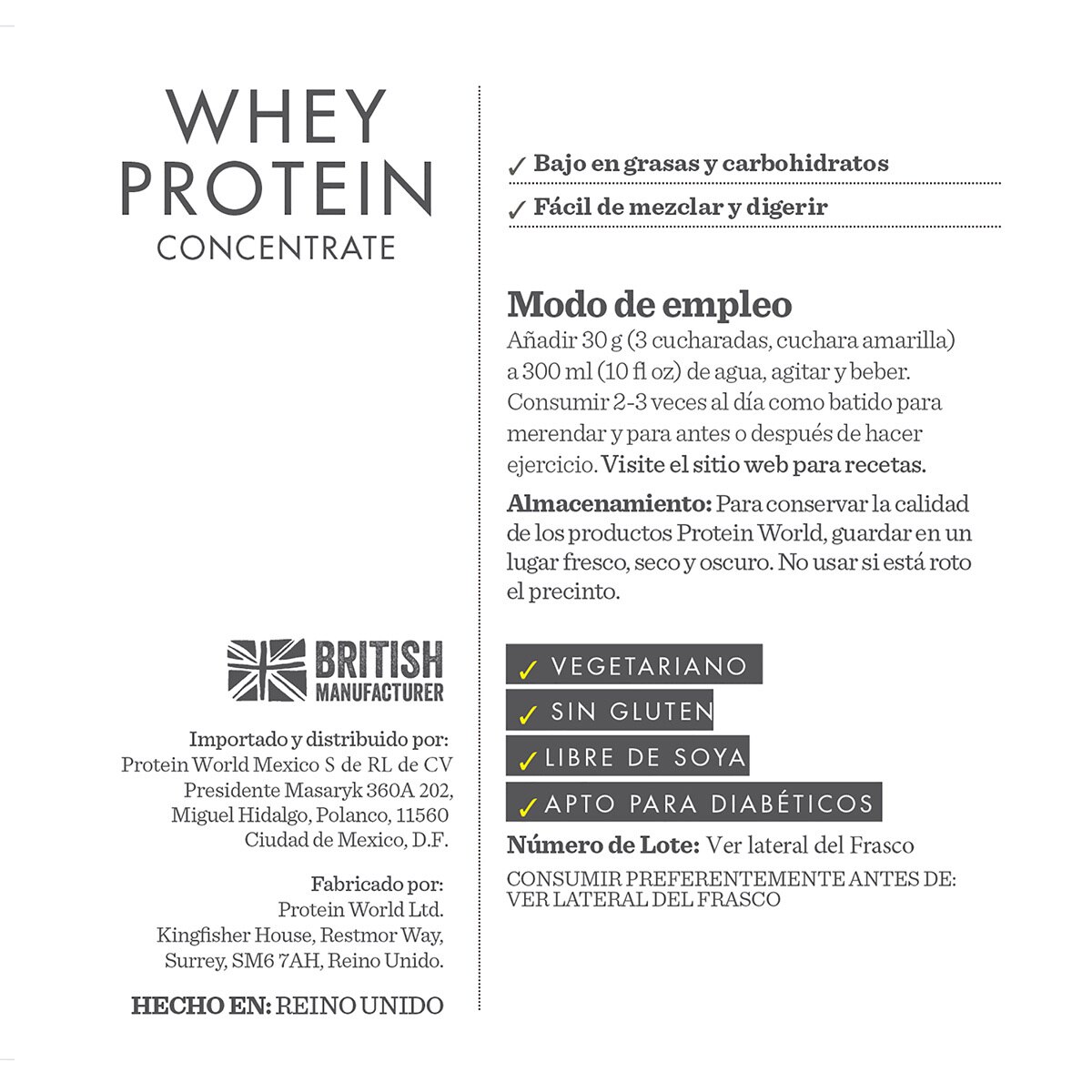 Protein World Whey Proteína en Polvo Sabor Fresa 900 g