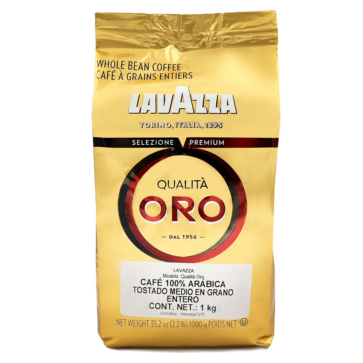 Lavazza Qualità Oro - Mezcla de café en grano entero, tostado medio, bolsa  de 2.2 libras (paquete de 6), tostado medio de cuerpo completo con sabor