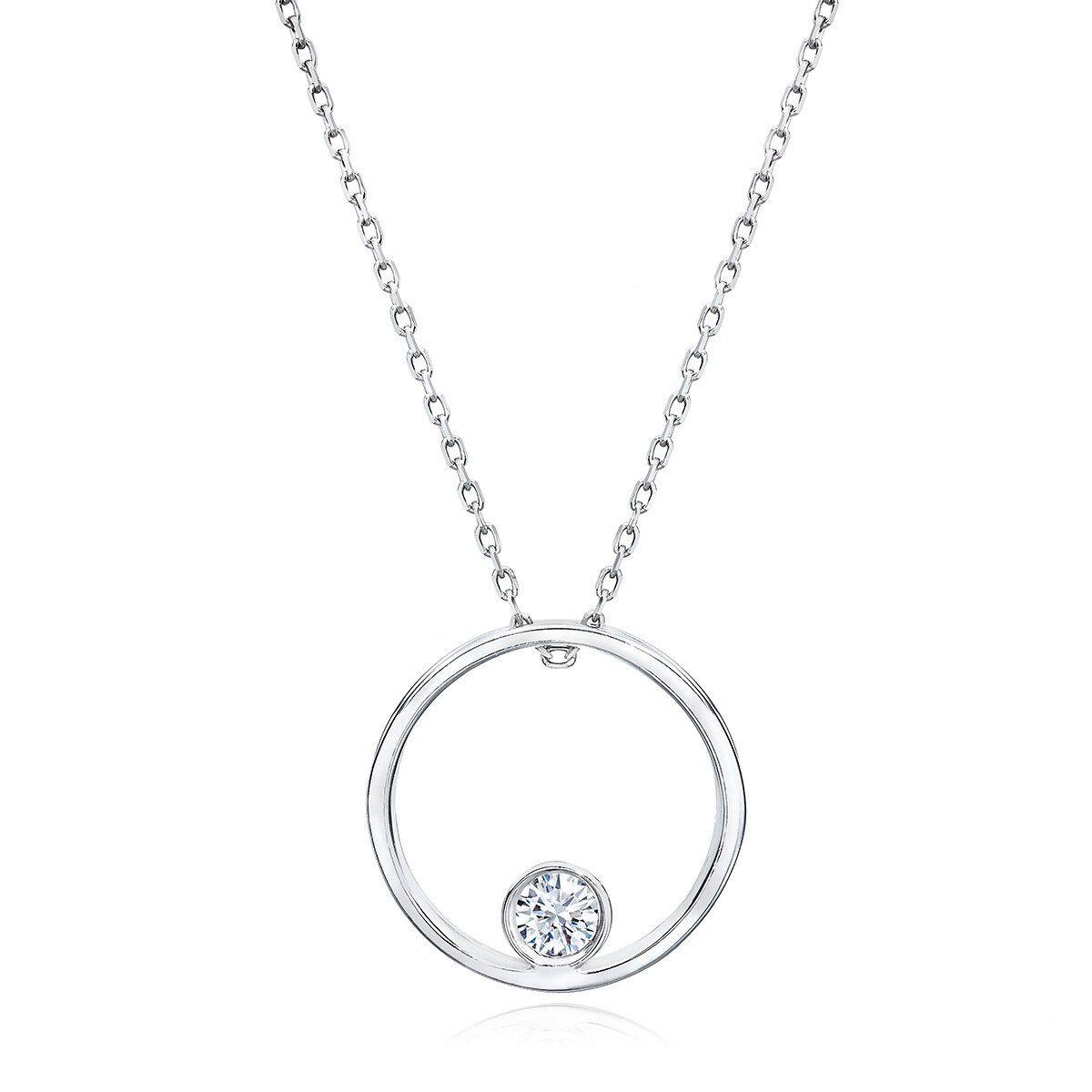 0.15ctw, Collar en Forma de Circulo con Diamante, Corte Redondo, Oro Blanco de 14kt