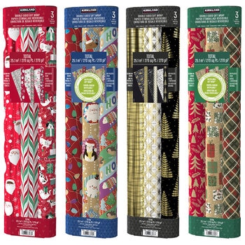Kirkland Signature Paquete de 3 Rollos de Papel para Envolver con Diseños Navideños Varios Modelos