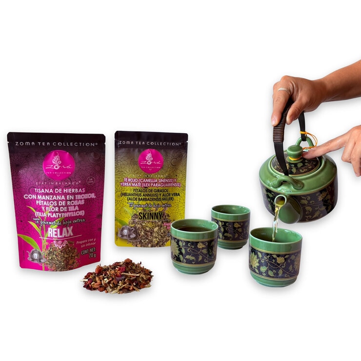 Zoma Tea Collection Juego de Tetera de Porcelana de 750 ml con 6 tazas y 2 sobres de té