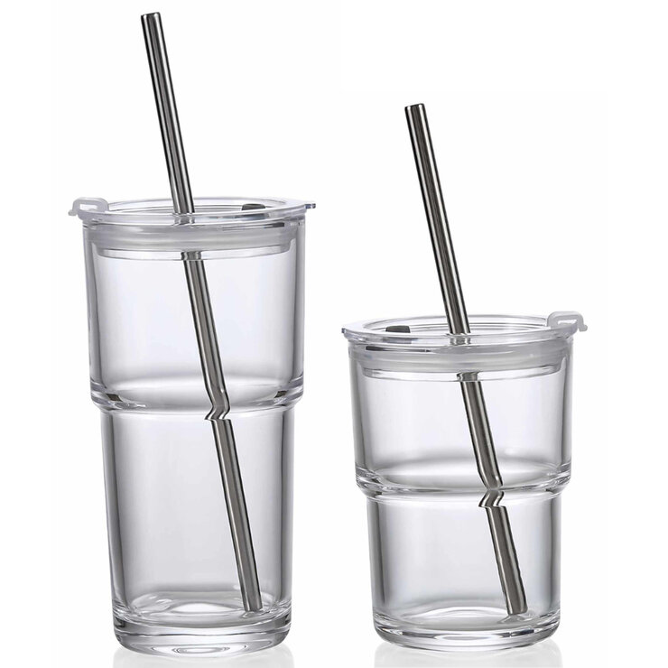 King Crystal 8 Vasos de Vidrio con Tapa y Popote