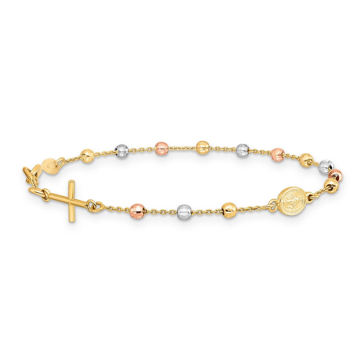 Pulsera Religiosa, Oros Amarillo, Blanco y Rosa de 14kt