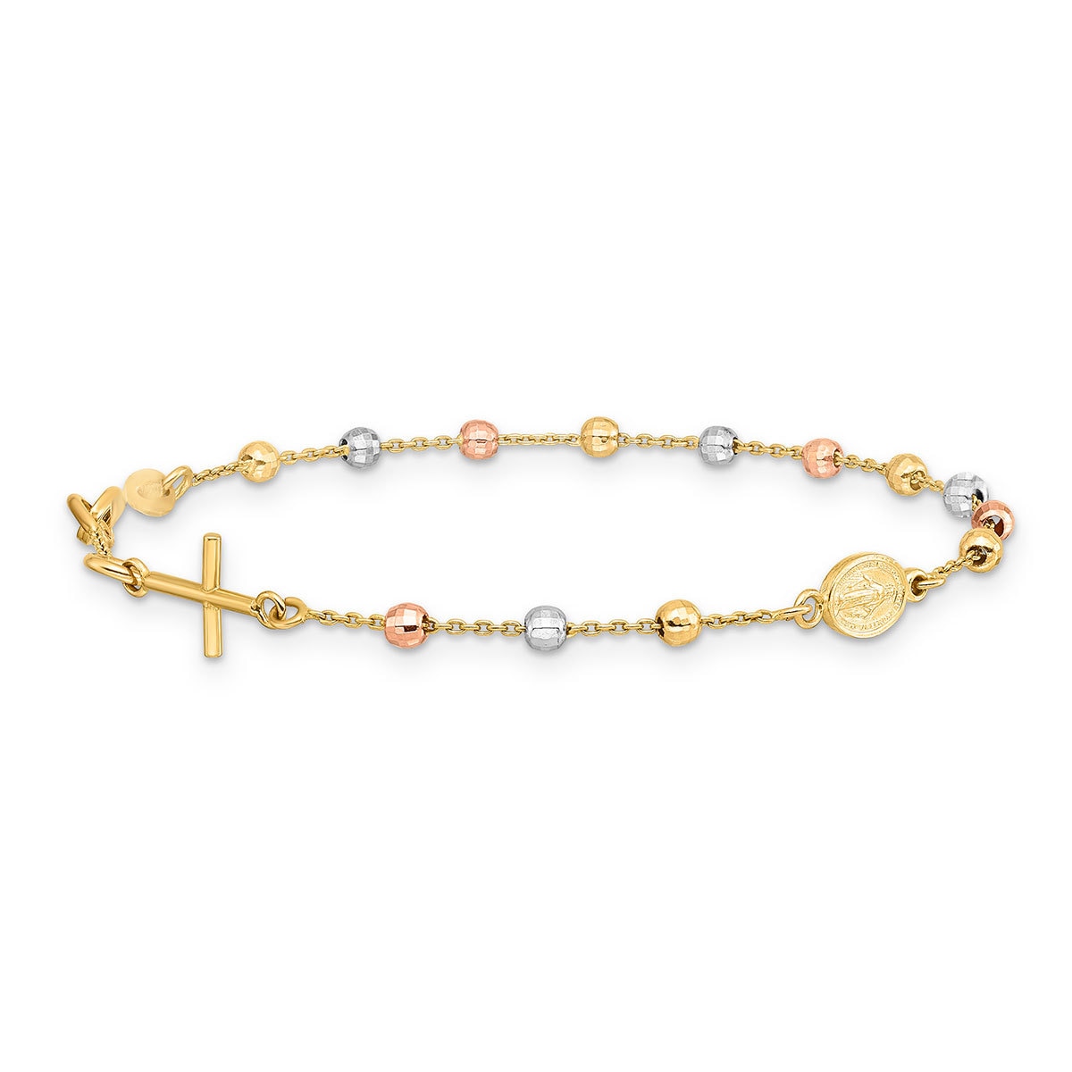 Pulsera Religiosa, Oros Amarillo, Blanco y Rosa de 14kt