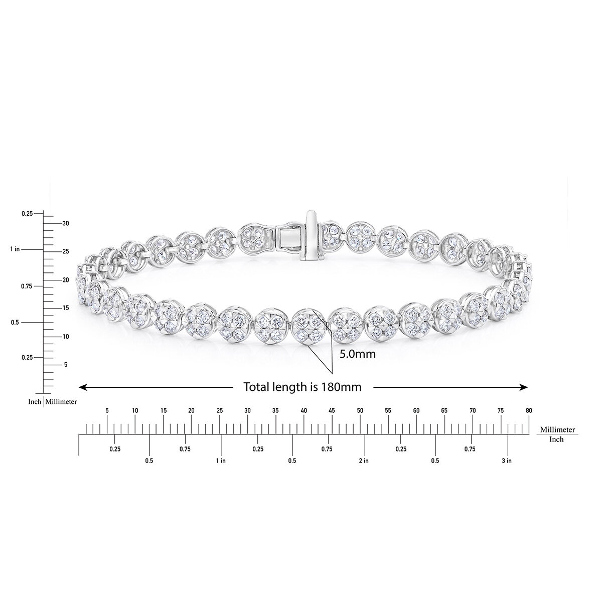 3.00ctw, Pulsera de Diamantes, Corte Redondo Brillante, Oro Blanco 14K