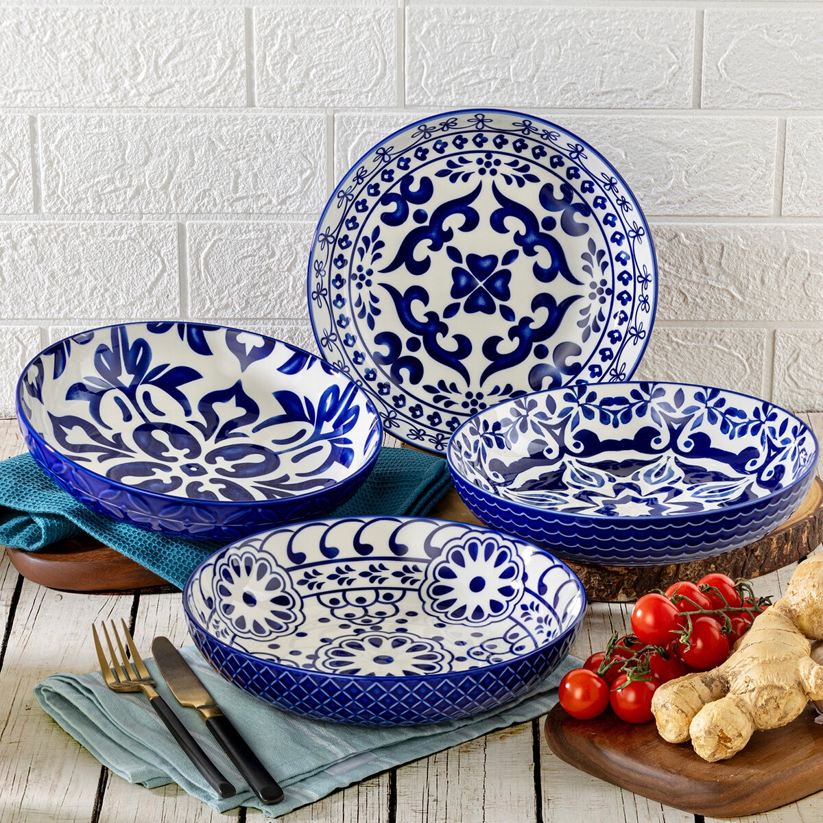 Signature Housewares Incorporated 4 Platos Hondos de Cerámica Azul