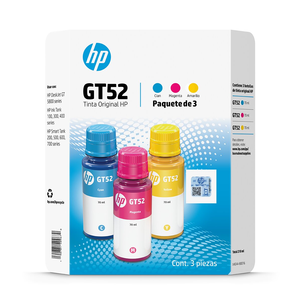 HP GT52 Botellas de Tinta de Colores