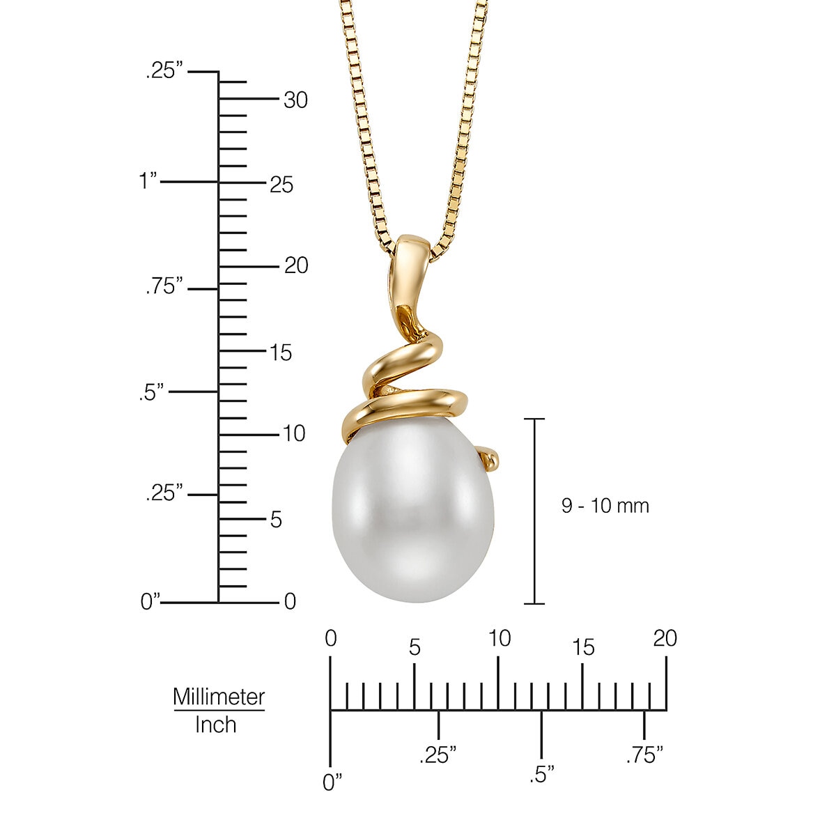 Dije de Perla Cultivada, 9-10mm, Oro Amarillo de 14K