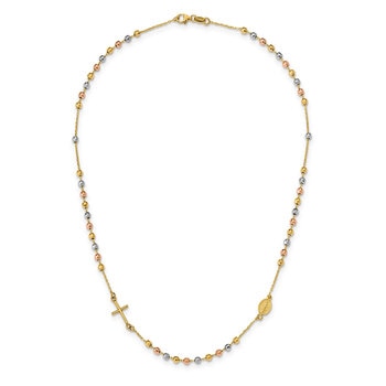 Collar Religiosa, Oro Amarillo, Blanco y Rosa de 14kt