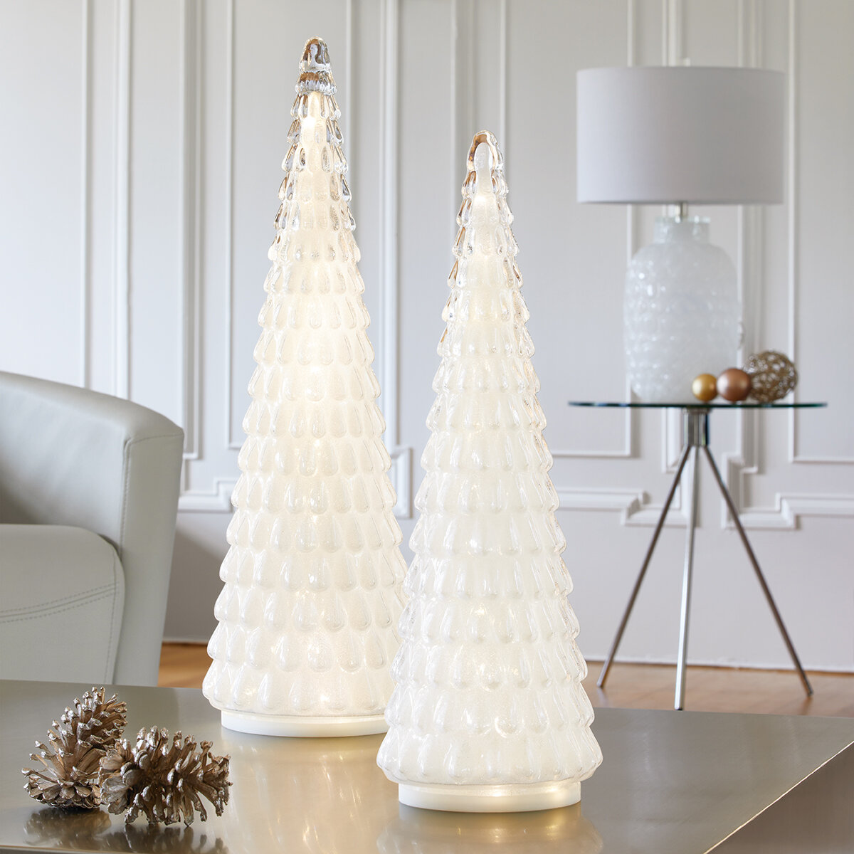 Árboles de Vidrio con Luz LED, 2 Piezas
