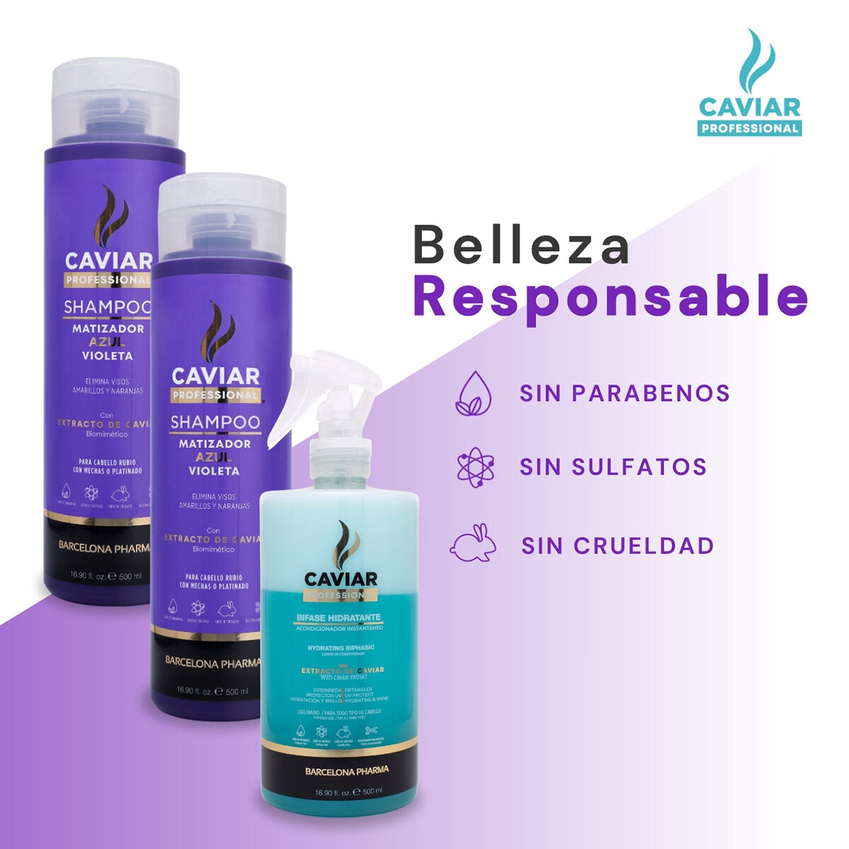 Caviar Shampoo Matizador + Hidratante Bifásico