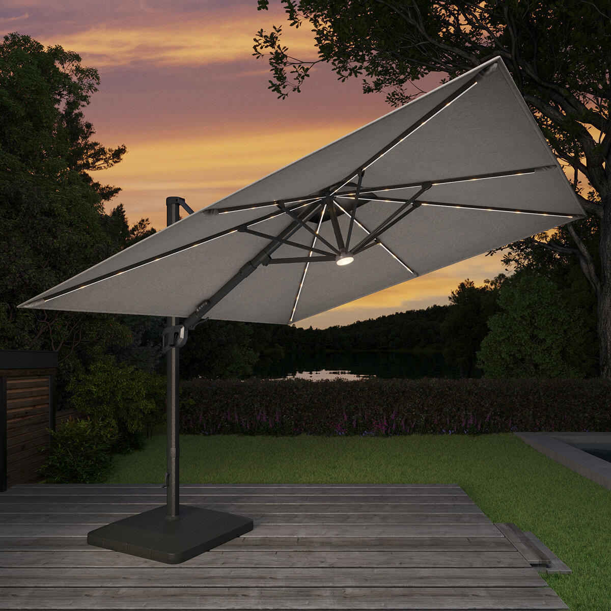 Seasons Sentry, Sombrilla Cuadrada de 3.05m con Luz Led, Griz