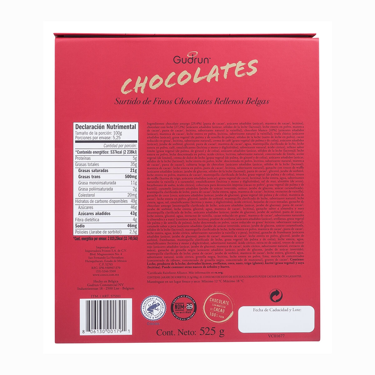 Gudrun Surtido de Finos Chocolates Belgas Rellenos 520 g