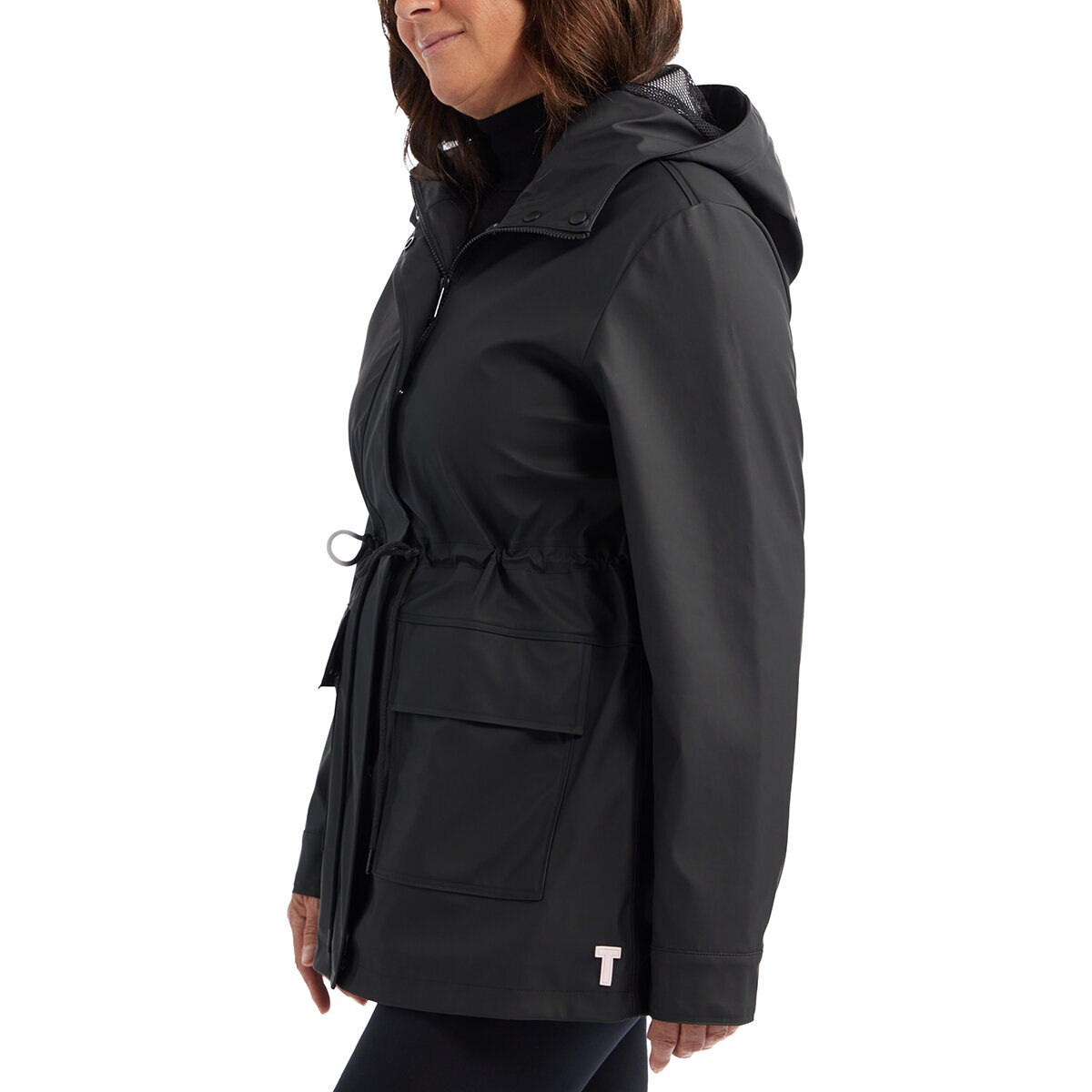 Teddi Rose Chamarra impermeable para Dama Negro Mediana