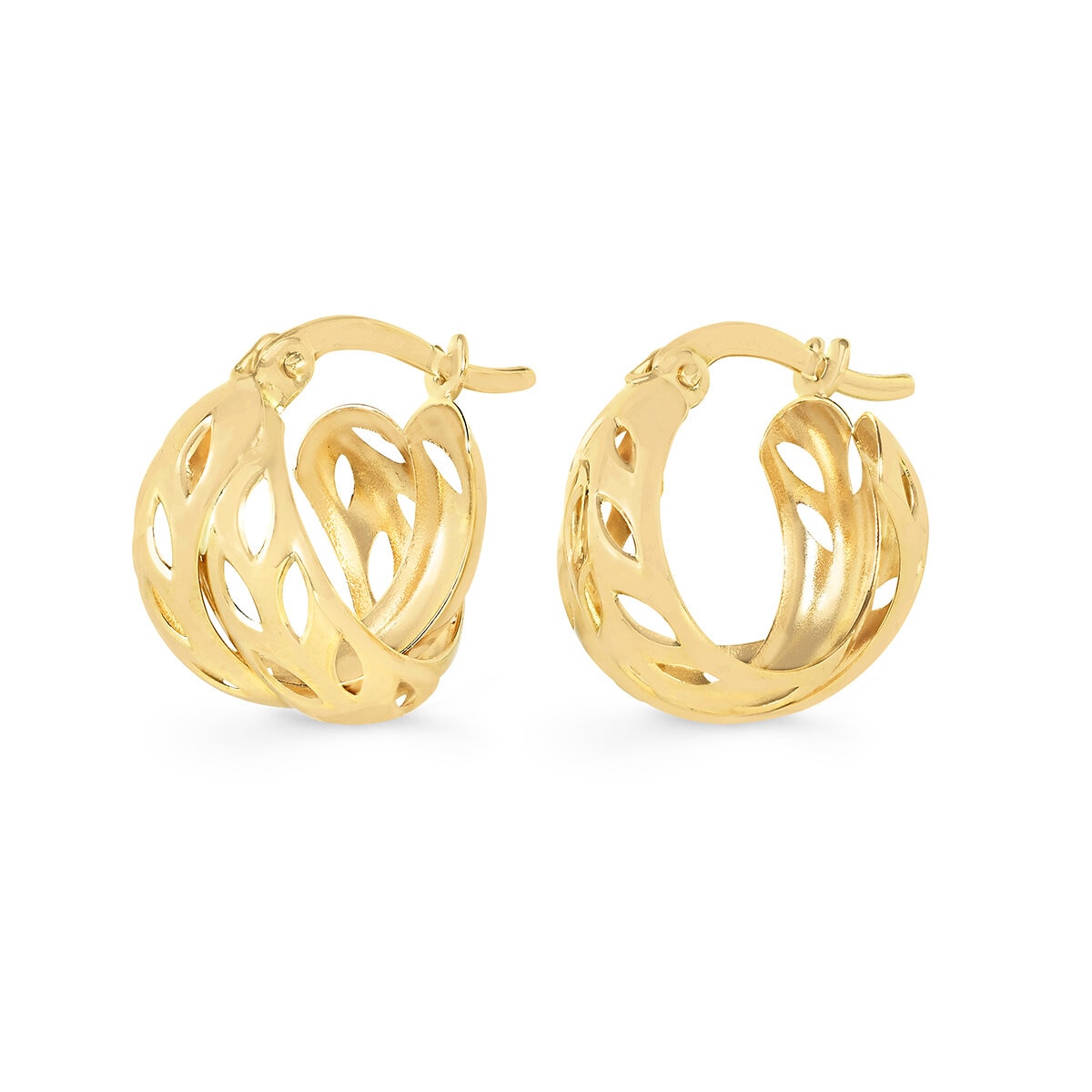 Aretes, Doble Fila con Diseno Calado, Oro Amarllo 14K Aretes, Doble Fila con Diseno Calado, Oro Amarllo 14K