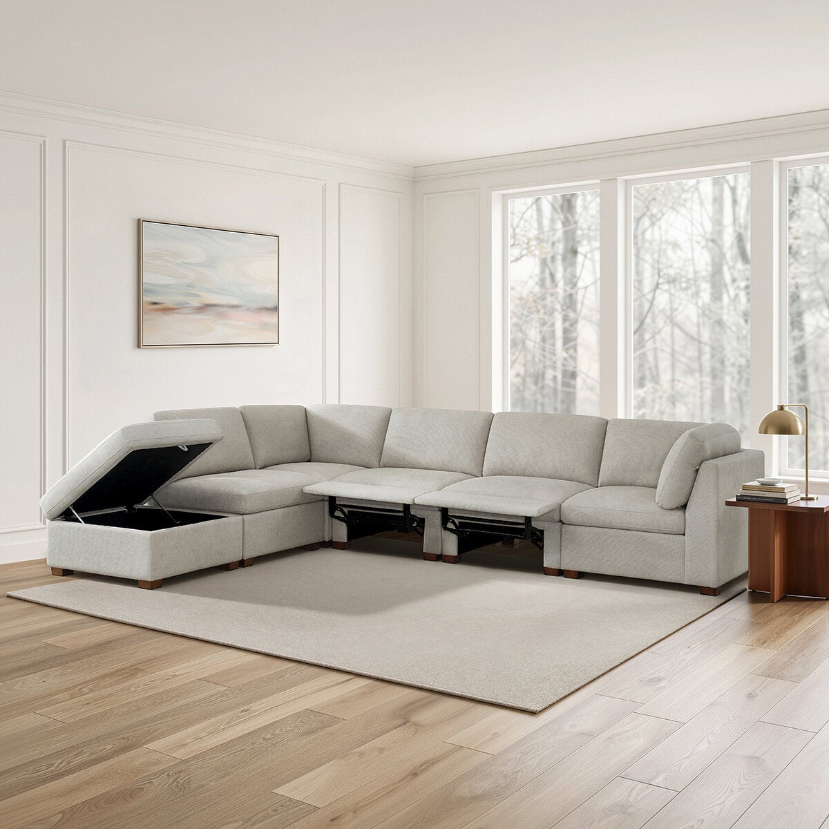 Thomasville, Rockford, Seccional Modular De Tela de 6 Piezas con 2 Reposapiés Eléctricos Thomasville, Rockford, Seccional Modular De Tela de 6 Piezas con 2 Reposapiés Eléctricos