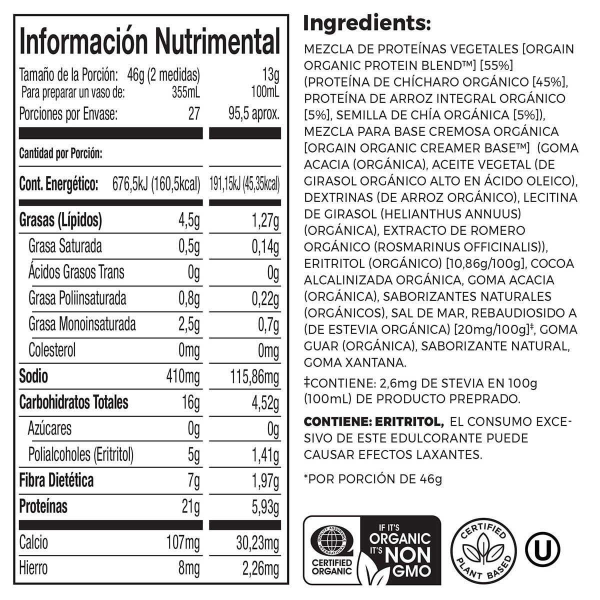 Orgain Proteína Orgánica en Polvo Sabor Chocolate 1.2 kg