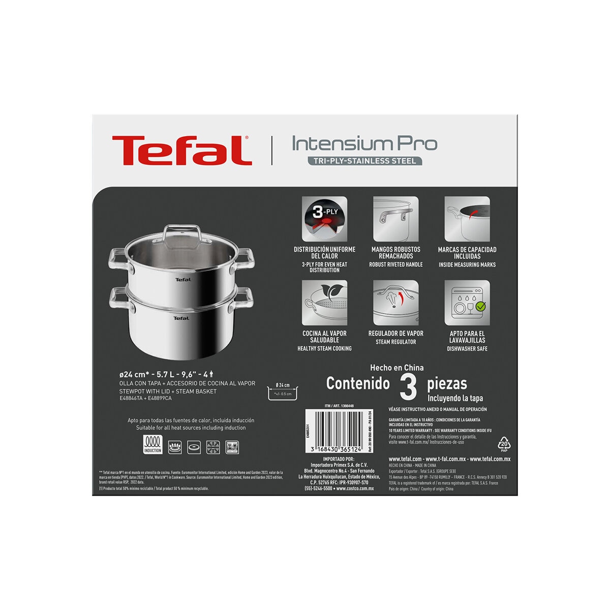 Tefal Batería de Cocina de Acero Inoxidable Tri-capa de 3 Piezas
