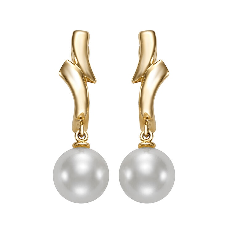 Aretes de Perlas Cultivadas Agua Dulce, 7.0-7.5mm, Oro Amarillo de 14K Aretes de Perlas Cultivadas Agua Dulce, 7.0-7.5mm, Oro Amarillo de 14K