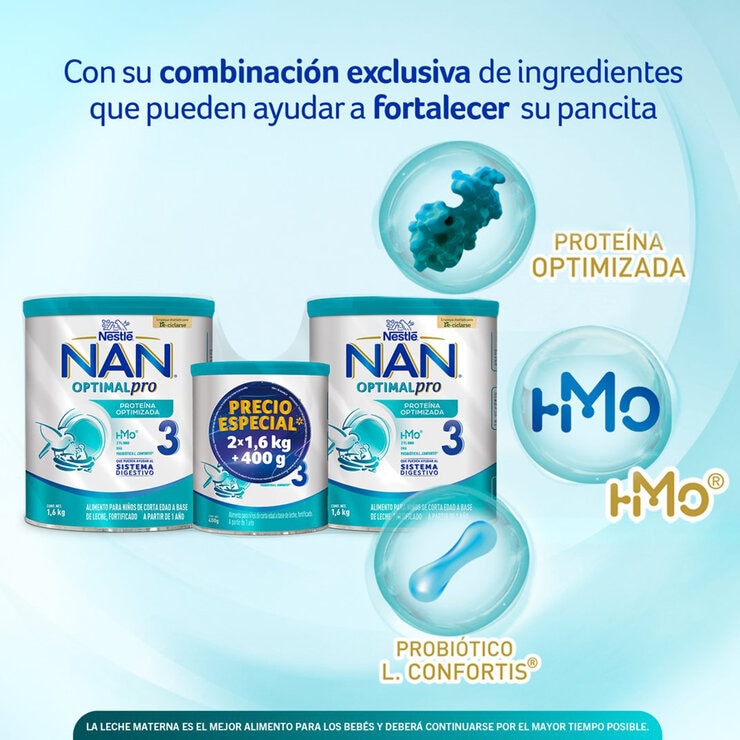 NAN 3 Optipro Etapa 3 2 latas de 1.6 Kg + 1 lata de 400 g