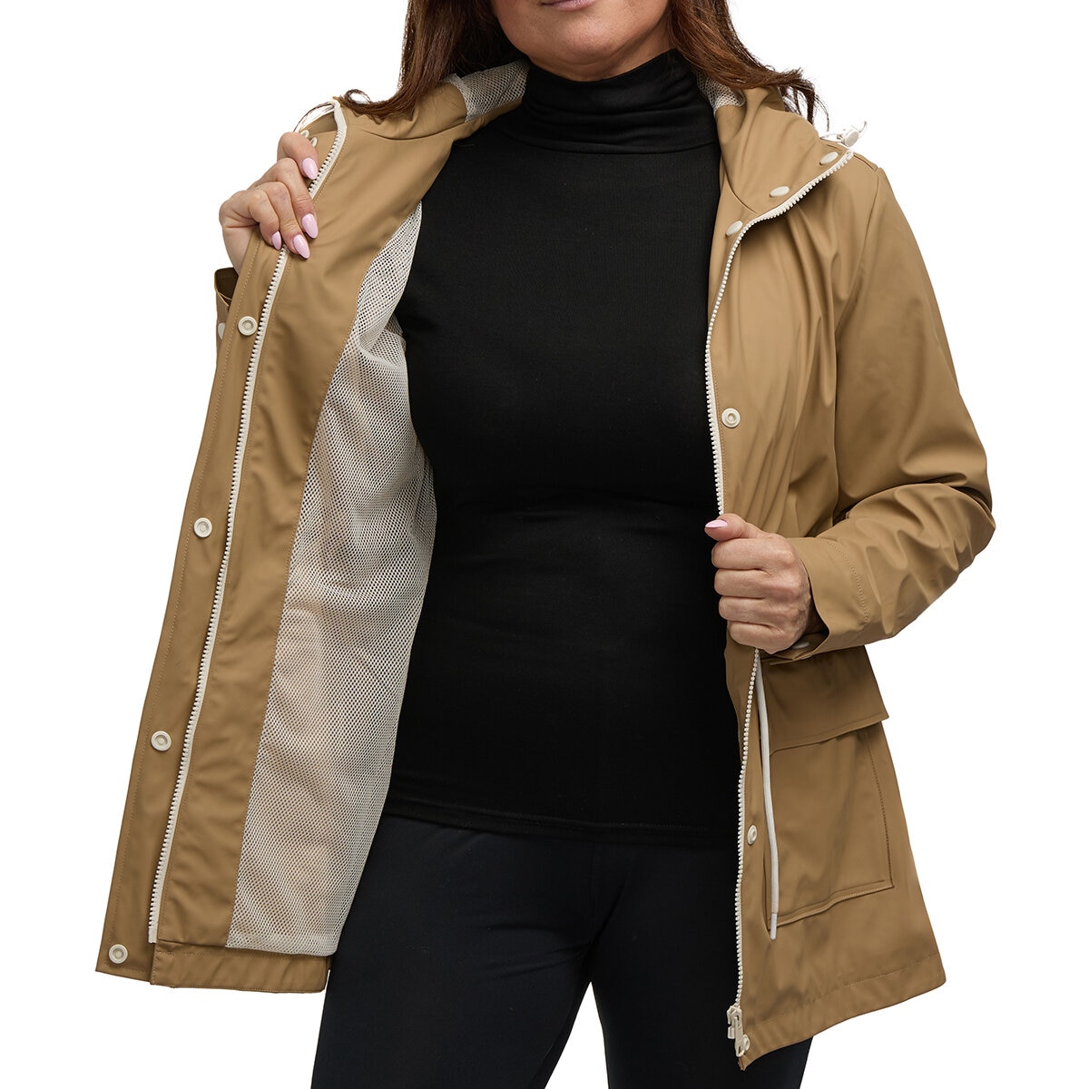 Teddi Rose Chamarra impermeable para Dama Café Mediana
