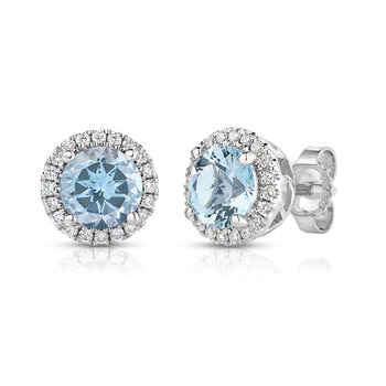 Aretes de Aguamarina y Diamantes 0.19ctw, Oro Blanco 14K Aretes de Aguamarina y Diamantes 0.19ctw, Oro Blanco 14K