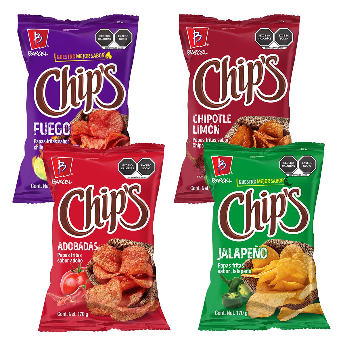 Chip's Papas Surtidas 4 pzas de 170 g