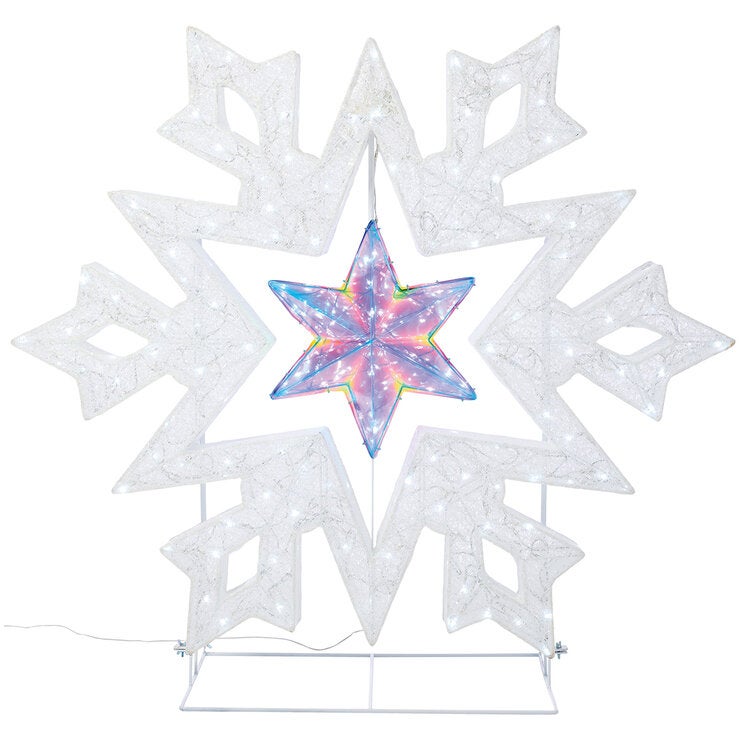 Copo de Nieve con Estrella Prismática Giratoria con Luces LED Copo de Nieve con Estrella Prismática Giratoria con Luces LED