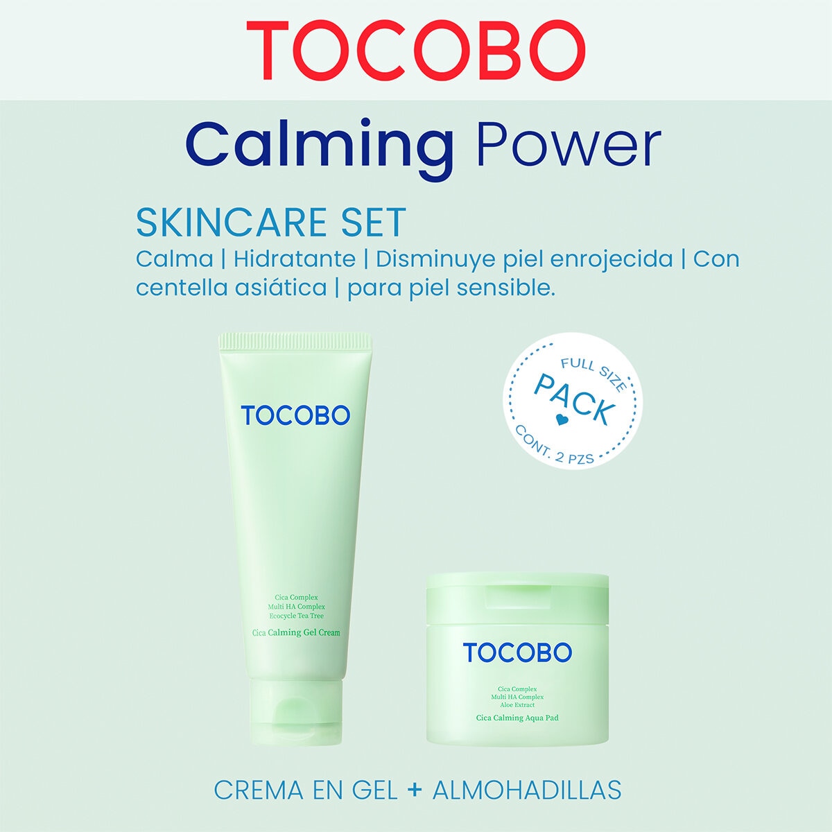 Tocobo, Calming Power, Set 2 Piezas, Almohadillas Calmantes y Crema en Gel
