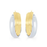 Aretes, Arracadas de Doble Fila, Oro Dos Tonos de 14K
